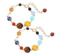 FRCOLOR 2pcs Adjustable Solar System Bracelet with Natural Stone Beads Handmade Universe Jewelry Featuring Planetary Design Durable Beaded Space Bangle for Women and Men