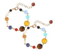 FRCOLOR 2pcs Adjustable Womens Solar System Bracelet with Natural Stone Beads Beaded Galaxy Universe Planet Jewelry Durable Eight Planets Space Bracelet for All Wrist