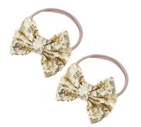 FRCOLOR 2PCS Baby Girls Hair Bows Ties Golden Band Elastic Headband Ponytail Holder Accessories for Infant Toddlers Kids