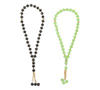 FRCOLOR 2pcs Bead Glass Crystal Tasbih Prayer Beads for Muslim Men Women Black Green Islamic Rosary for Mosque Worship Meditation Travel Home Spiritual Use