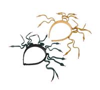 FRCOLOR 2pcs Bendable Snake Headpiece Medusa Crown with Deep Green and Earthy Gold Colors Egyptian Pharaoh Costume Hairband for Women and Intricate Snake Hair Jewelry for Halloween and