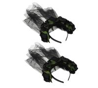 FRCOLOR 2pcs Black Rose Flower Veil Headband with Tulle and Polyester Material, Featuring Secure Headband Fit and Lifelike Rose Accents, for Day the Dead Celebrations and Festivals