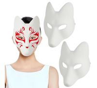 FRCOLOR 2Pcs Blank Fox Masks for Adults Diy Unpainted Animal Face Masks Halloween Party Supplies Cosplay Craft Masks for Creative Painting