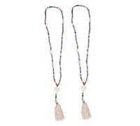 FRCOLOR 2pcs Bohemian Colorful Crystal Necklaces with Cross Tassel Pendant Durable Prayer Beads Catholic Rosary Jewelry for Women Men Easter Religious Gift