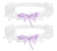 FRCOLOR 2pcs Bridal Garters Set Floral Garters Elegant Polyester Lace with Pearl Embellishments Soft and Comfortable Leg Belt for Brides Ceremony and Proms with Bowknot