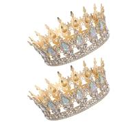 FRCOLOR 2Pcs Bridal Tiara Crown with Rhinestone Waterdrop Design, Gold Ab Sparkle Bridal Headband for Weddings, Proms, Birthday Parties - Princess Wedding Hair Accessory
