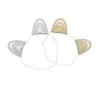 FRCOLOR 2Pcs Cat Ear Lace Headbands for Elastic Soft Hair Bands in Gold Silver Comfortable Hair Accessories for Parties and Photos
