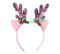 FRCOLOR 2pcs Christmas Antlers Headbands with Ears Deer Horn Headpiece Hair Band Reindeer Antler Photo Props Christmas Costume Hair Accessories for Xmas Party Pink