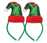 FRCOLOR 2pcs Christmas Elf Headbands Glitter Santa Hat Headband Hair Hoops Headdress Headwear Hair Accessories for Adult Chidren Girls