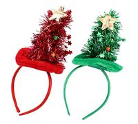 FRCOLOR 2pcs Christmas Tree Headband Xmas Head Band Gold Velvet Bright Cloth Silk Star Ball Hat Design Hair Bands Christmas Holiday Headpiece Festive Headbands Colorful Tree Decorations