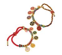 FRCOLOR 2pcs Colorful Rope Braided Bracelet Handmade Tibetan Five Way God of Wealth Wrist Chain Unisex Cotton Thread Cultural Spiritual Jewelry for Fortune