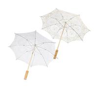 FRCOLOR 2pcs Cotton Lace Umbrella Wedding Bridal Parasol Radius for Bride Photo Booth Props