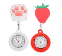 FRCOLOR 2pcs Cute Nurse Fob Watch Strawberry Design Stretchable Silicone Pocket Watch for Women Quartz Movement for Nursing Students and Healthcare Professionals