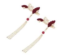 FRCOLOR 2pcs Decorative Hairpin Long Tassel and Pearl Chinese Style Alligator Clip for Side Bangs Non-slip Hair Snap Clips for Women Girls Bridesmaid