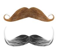 FRCOLOR 2pcs Decorative Mustache for Party Cosplay Theatrical False Beard with Adhesive Comfortable Fit Fake Mustache Prop for Halloween Costume Curled Style