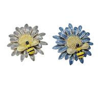 FRCOLOR 2pcs Delicate Sunflower Daisy Brooch Grey Blue Enamel Breastpin for Women Lightweight Fashion Accessory Unique Floral Design for Clothes Bags Scarves