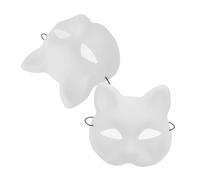 FRCOLOR 2pcs DIY Blank Cat Masks for Cosplay and Party Unfinished White Matte Animal Face Masks with Mesh Easy to Paint and for Halloween Carnival Masquerade
