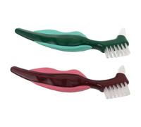 FRCOLOR 2pcs Double-Headed Denture Cleaning Brush Hard Bristle False Teeth Dental Brush Dentures Care Tool for Oral Care