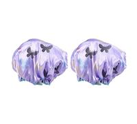 FRCOLOR 2pcs Double Layers Waterproof Shower Caps for Women, Thicken Satin Pe Material Elastic Bathing Caps, Lightweight and Easy to Carry, for Cooking and Travelling