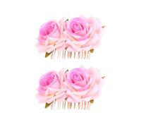 FRCOLOR 2pcs Dual Flower Rose Fabric Hair Comb Elegant Bridal Hair Accessories for Women for Weddings and Special Occasions Lightweight and Comfortable Design Light Pink