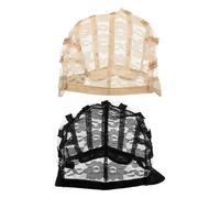 FRCOLOR 2pcs Elastic Wig Caps with Adjustable Mesh Net Base Lace Front Wig Caps for Hairdressing Supplies Black and Nude Colors Suitable for Professional and Personal Use