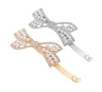 FRCOLOR 2pcs Elegant Rhinestone Hair Clips for Women Decorative Bow Spring Barrettes with Faux Pearl Lightweight Bridal Accessories for Weddings Parties and Daily Wear Secure Hold