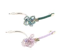 FRCOLOR 2pcs Floral Hair Clips with Sparkling Crystals Lightweight Spring Barrettes for Women Secure Hold for Thick Thin Hair Stylish Accessories for Beach Bridal Everyday Use