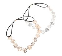 FRCOLOR 2pcs Floral Metal Headband Smooth Edge Elastic Hair Band for Women Romantic Elegant Flower Headpiece for Work or Parties