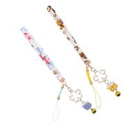 FRCOLOR 2pcs Fortune Cat Phone Hanging Strap with Bell Pendant, Zinc Alloy Mobile Wrist Rope Charm for Wealth Welcoming and Phone Decoration