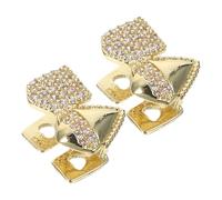 FRCOLOR 2pcs Gold V-Shaped Vampire Fangs Teeth Grills with Full Rhinestone Decoration, Halloween Cosplay Tooth Jewelry for Women, Hip Hop Style Caps for Costume