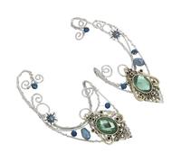 FRCOLOR 2pcs Green Crystal Elf Ear Non-piercing Fairy Costume Earrings for Women Lightweight Handmade Wrap Jewelry for Bridesmaids Events and Everyday Fashion