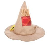 FRCOLOR 2pcs Halloween Witch Hat and Adults, Beige Linen Scarecrow Sunflower Design, Comfortable Fall-themed Yard Ornaments and Halloween Party Accessories