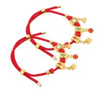 FRCOLOR 2pcs Handmade Braided Rope Mahjong Bracelet Lightweight Chinese Style Wristbands with Polished Beads Cultural Accessories for Mahjong Enthusiasts and Daily Wear