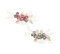 FRCOLOR 2pcs Handmade Bridal Hair Comb Floral Pearl Rhinestone Leaf Wedding Hair Accessories for Brides Elegant Design Versatile Styling for Weddings and Parties