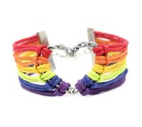 FRCOLOR 2pcs Handmade Retro Woven Rainbow Bracelets for Gay Lesbian Pride Thick Stainless Steel Metal Heart Chain Bronze and Silver Colors Chic Eye Catching Accessories for Daily Wear