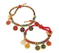 FRCOLOR 2pcs Handwoven Tibetan Bracelet Colorful Cotton Rope Wristbands with Five Way God of Wealth Symbol Unisex Ethnic Prosperity Jewelry for Fortune and Success Handmade Durable Wrist