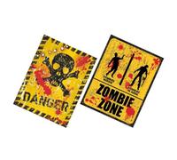 FRCOLOR 2pcs Haunted House Wall Sticker Warning Sign Sticker PVC Self-Adhesive Yellow for Garden, Halloween Party Decor