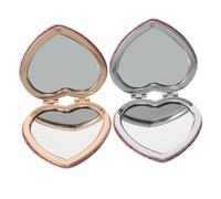 FRCOLOR 2pcs Heart Shaped Folding Makeup Mirrors for Portable Compact Pocket Small Travel Mirrors with HD Reflection Abs Silver Frame for Handbag Use