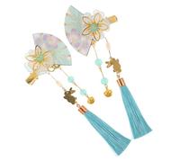 FRCOLOR 2pcs Japanese Hair Clip Flower Fan Shaped Hair Pin Tassel Bell Headdress for Women Kimono Style Accessories for Parties