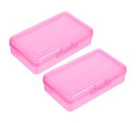 FRCOLOR 2pcs Large Capacity Plastic Pencil Case for Students and Office Workers, Rectangular Pink Hard Pencil Holder with Versatile Organization for Art Studios and School Supplies