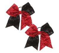FRCOLOR 2pcs Large Glitter Sequin Hair Bow Tie Black and Red Elastic Hair Band Holder for Teens Doesn’t Slip off Holds Ponytail Firmly for Football Team and ” Sport