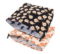 FRCOLOR 2pcs Light Corduroy Makeup Bag Zipper Women Travel Toiletry Bag for Cosmetics Vintage Print Organizer Pouch