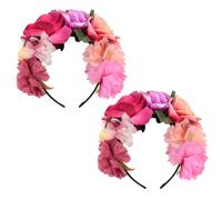 FRCOLOR 2pcs Lightweight Floral Crown Headband with Polyester Rose Flowers, Stays Securely in Place, Elegant Boho Style for Festival and Mexican Themed Events, Women Fiesta and Halloween