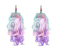 FRCOLOR 2pcs Long Curly Wig with Unicorn Hair Accessories Wave Hairpiece for Cosplay Party