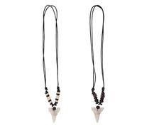 FRCOLOR 2pcs Men's Shark Tooth Necklace with Adjustable Cord, Boho Beaded Ocean Pendant for Beach Party, Surfer Style Tribal Jewelry, Plastic Resin and Wood Material, Longterm Wear Fashion