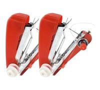 FRCOLOR 2pcs Mini Portable Handheld Sewing Machines Cordless Red Compact Multi-functional Sewing Tool Kit for Home and Travel Crafting and Mending