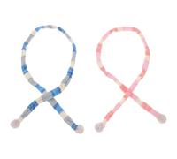 FRCOLOR 2pcs Mini Striped Knitted Doll Scarves with Pom Poms, 10cm Winter Doll Accessories for DIY Crafts, Snowman Decorations, and Party Favors - Blue Pink