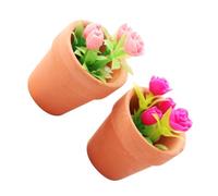 FRCOLOR 2pcs Miniature Dollhouse Potted Plants Set, Mini Rose Greenery with Pink and Fuchsia Flowers, Tiny Dollhouse Furniture Accessories for Decoration and Collecting