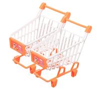 FRCOLOR 2pcs Miniature Shopping Cart for Orange Pretend Grocery Trolley Model for Role Play Hand Eye Coordination Development Push