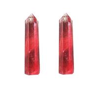 FRCOLOR 2pcs Natural Cristal Red Stone Fluorite Crystal Wand Hexagonal Point Healing Stone Decorative Protection Crystal
